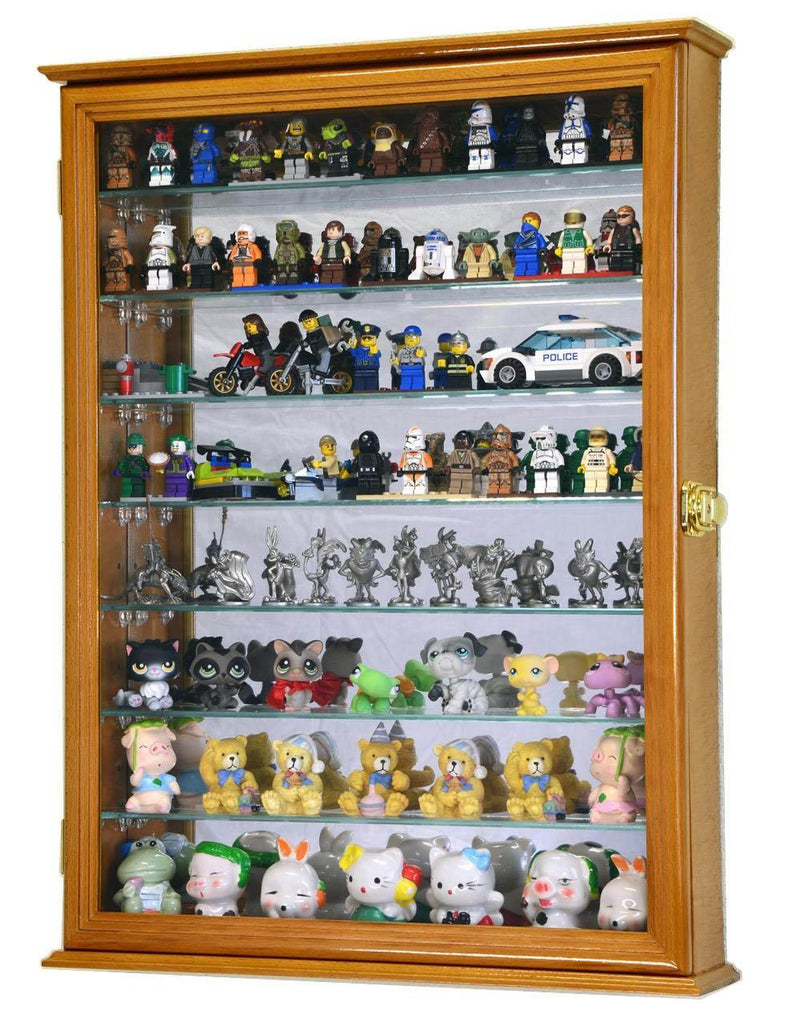 7 Adjustable Shelves Mirror Back Mini Figures / Miniatures / Figurines Display Case Cabinet