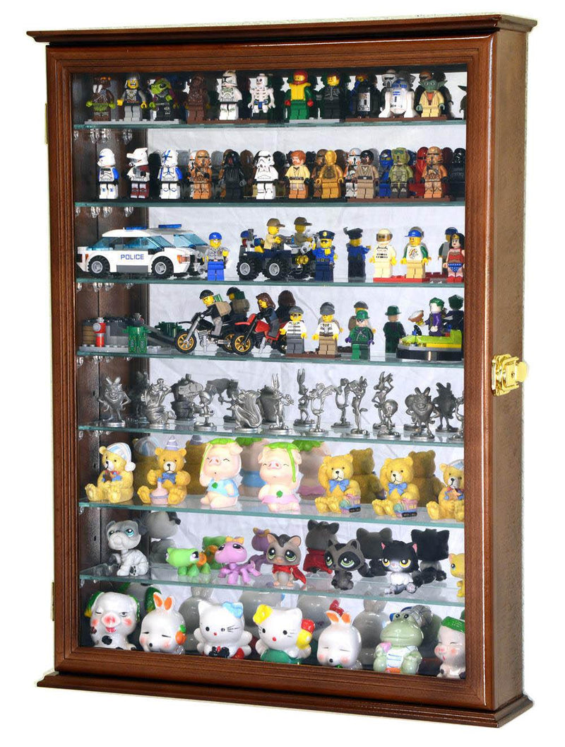 7 Adjustable Shelves Mirror Back Lego Men Minifigures / Legos Figurines Display Case Cabinet - sfDisplay.com