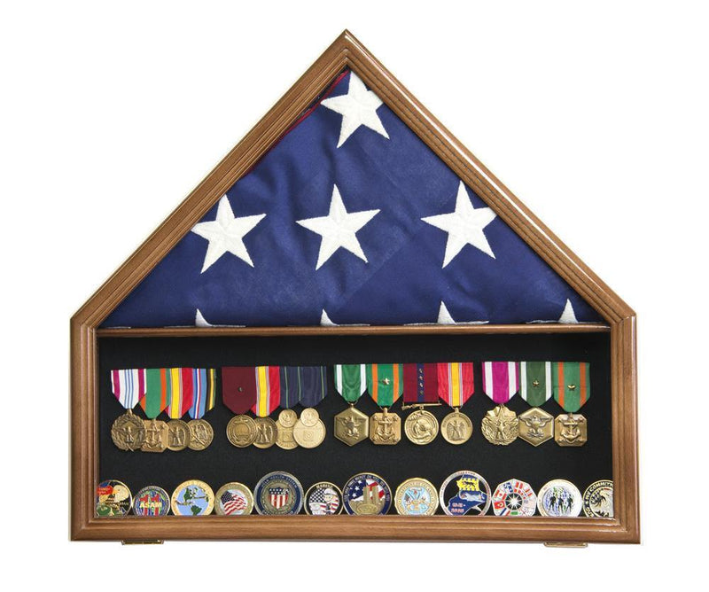Flag and Memorabilia Challenge Coin Medals Display Case Cabinet - sfDisplay.com