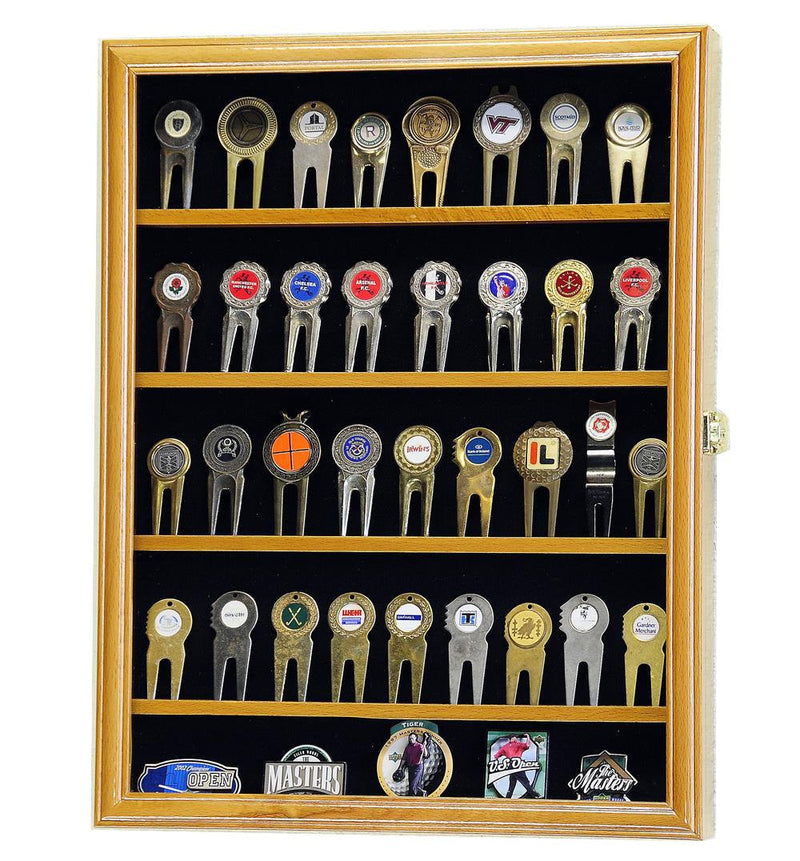 Golf Divot Tool Markers Coin Chips Medallion Display Case Cabinet - sfDisplay.com